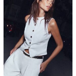 Zara gold button denim vest